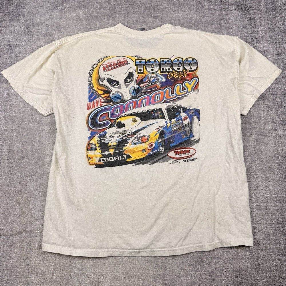 Vtg Stock Car Racing Shirt Mens 2XL White Dave Connolly SKULL‎ GEAR Torco Fuel